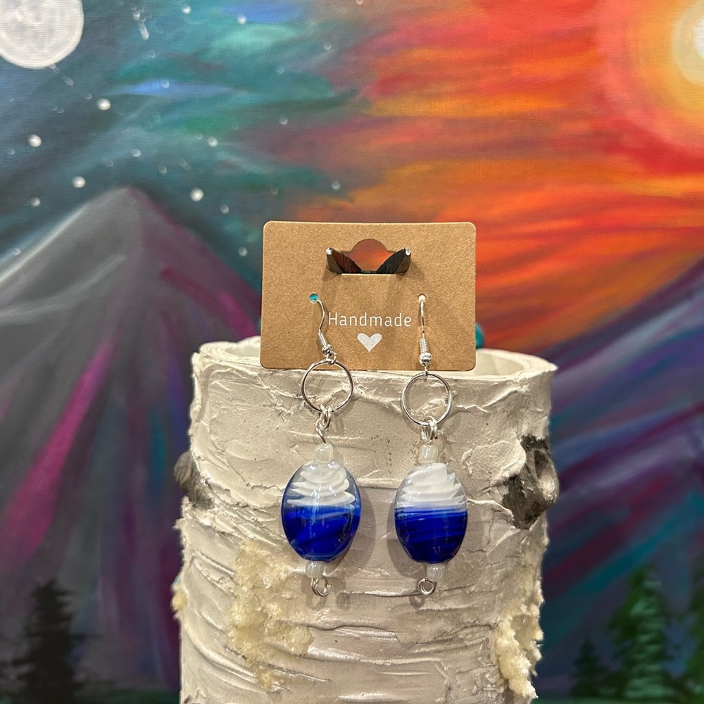 Handmade Blue and White Earrings